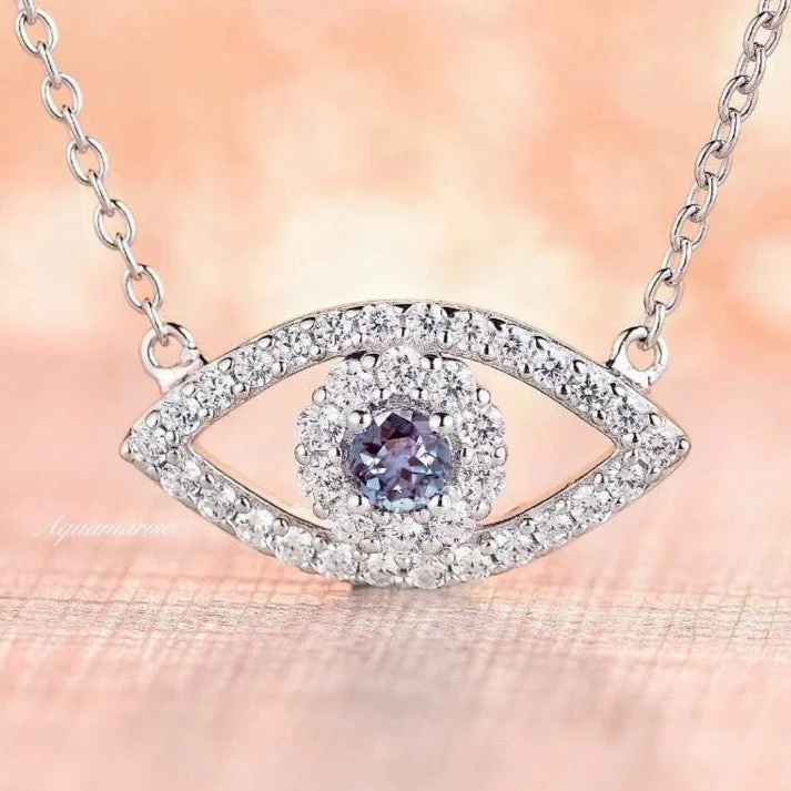 women's gold necklaces -Evil Eye Alexandrite Necklace- Sterling Silver