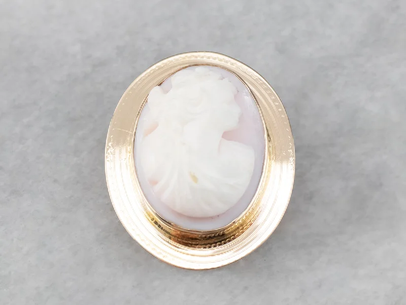 fabric brooches for women -Vintage Pink Shell Cameo Gold Brooch