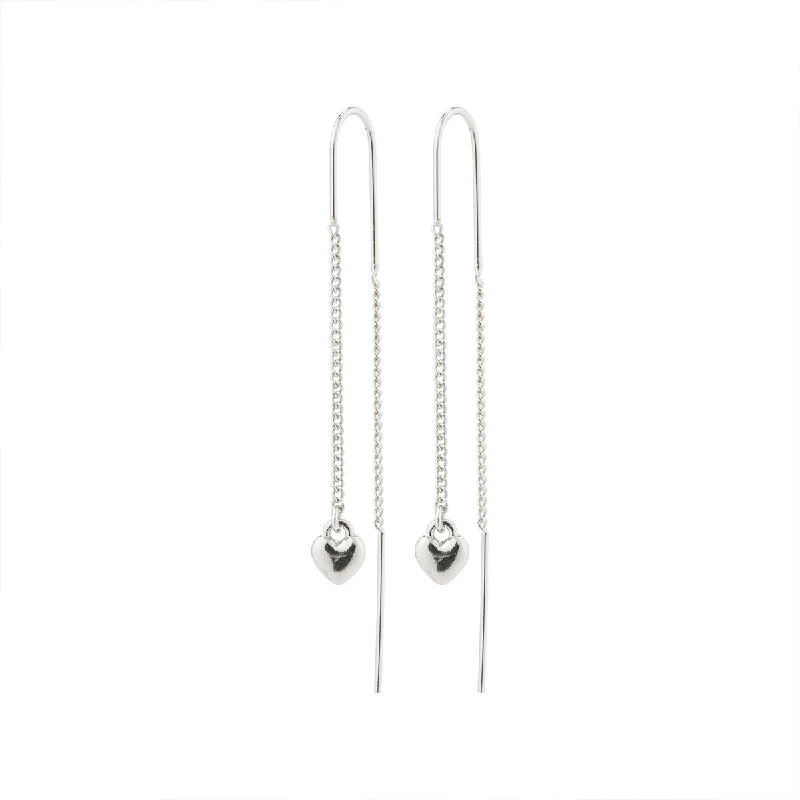 simple diamond earrings -Afroditte Silver Plated Heart Pull Through Earrings