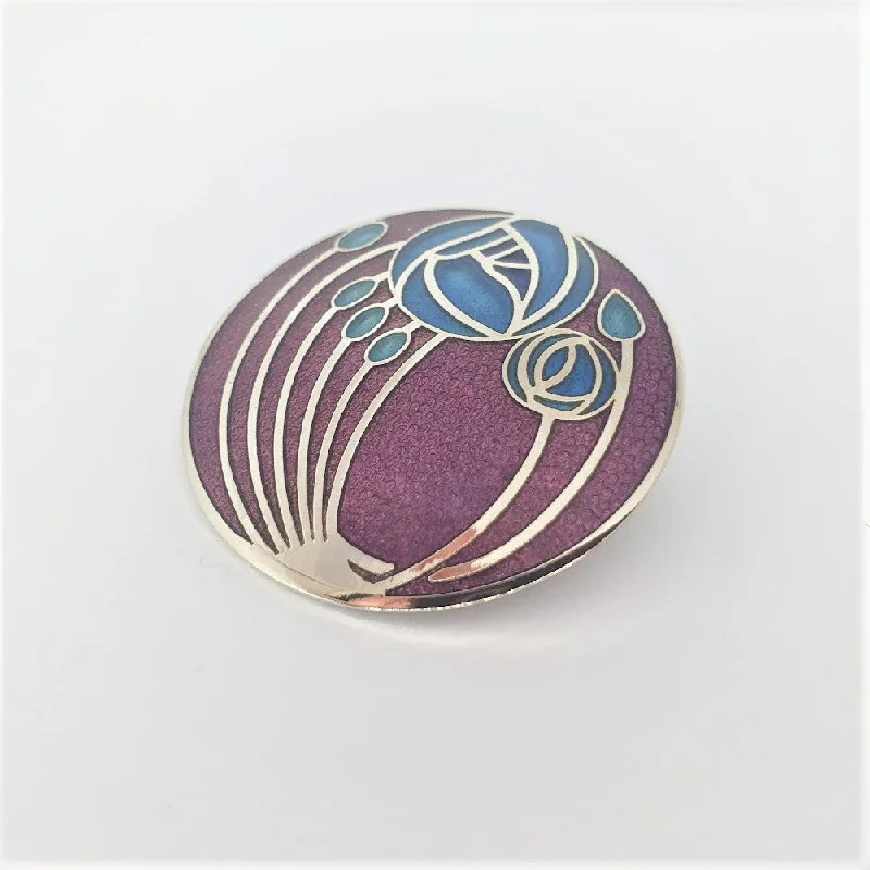 minimalist brooches for women -Sea Gems Blue and Maroon Enamel Large Mackintosh Brooch