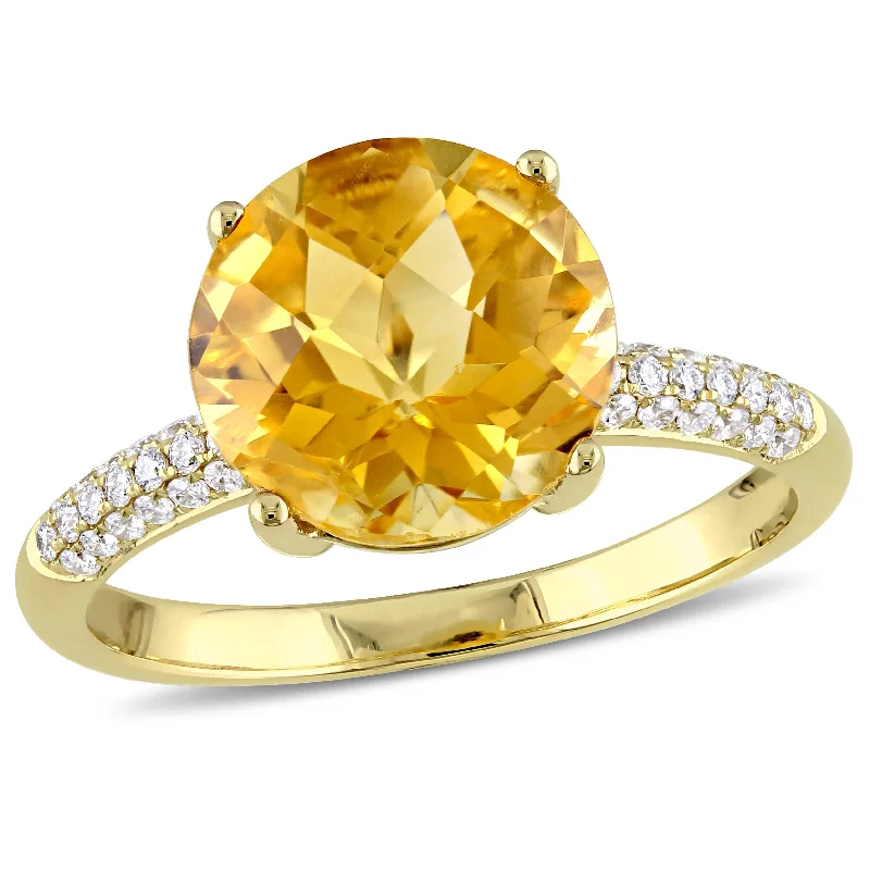 statement rings for women -Miadora 3 1/3ct TGW Citrine and 1/5ct TW Diamond Beaded Ring in 14k Yellow Gold