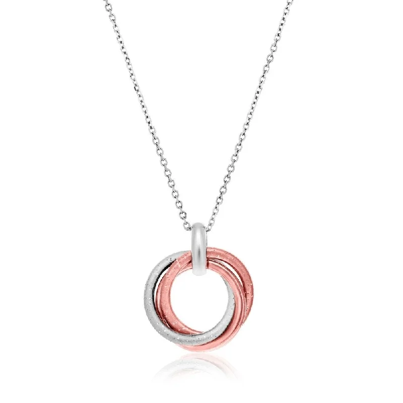 wedding rings for women -Sterling Silver with Rose Tone Stardust Entwined Rings Pendant