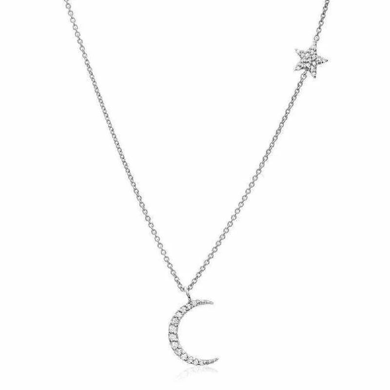 heart necklaces for women -Moon and Star Diamond Necklace- White Gold