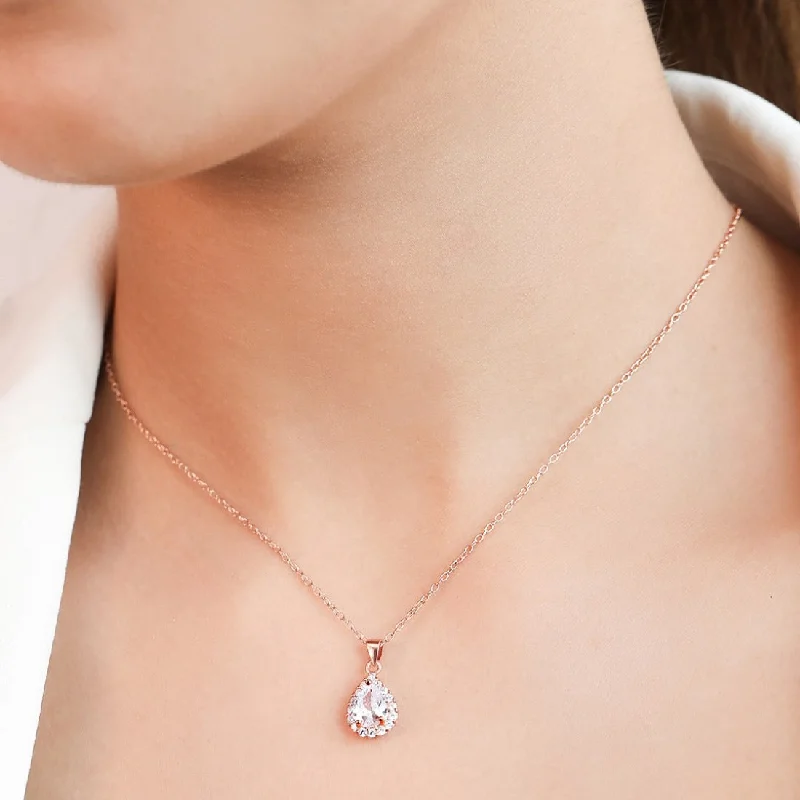 gemstone necklaces for women -Cascading Elegance Rose Gold-Plated CZ 925 Sterling Silver Drop Necklace