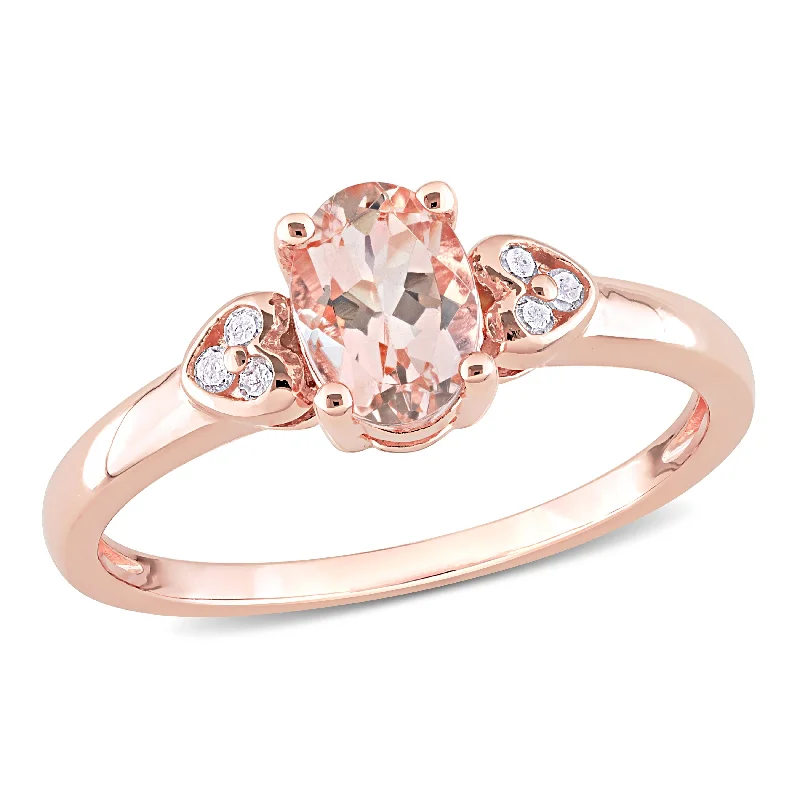 solitaire rings for women -Miadora Rose Plated Sterling Silver Oval-cut Morganite and Diamond Accent Heart Ring