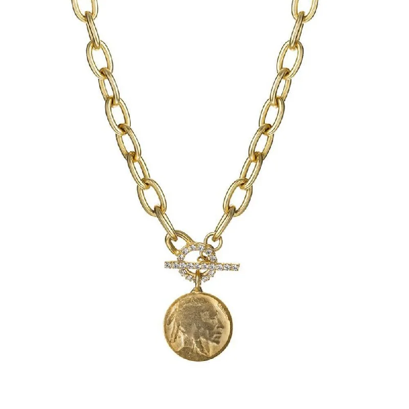 statement necklaces for women -Gold Indian Head Necklace with Crystal Toggle