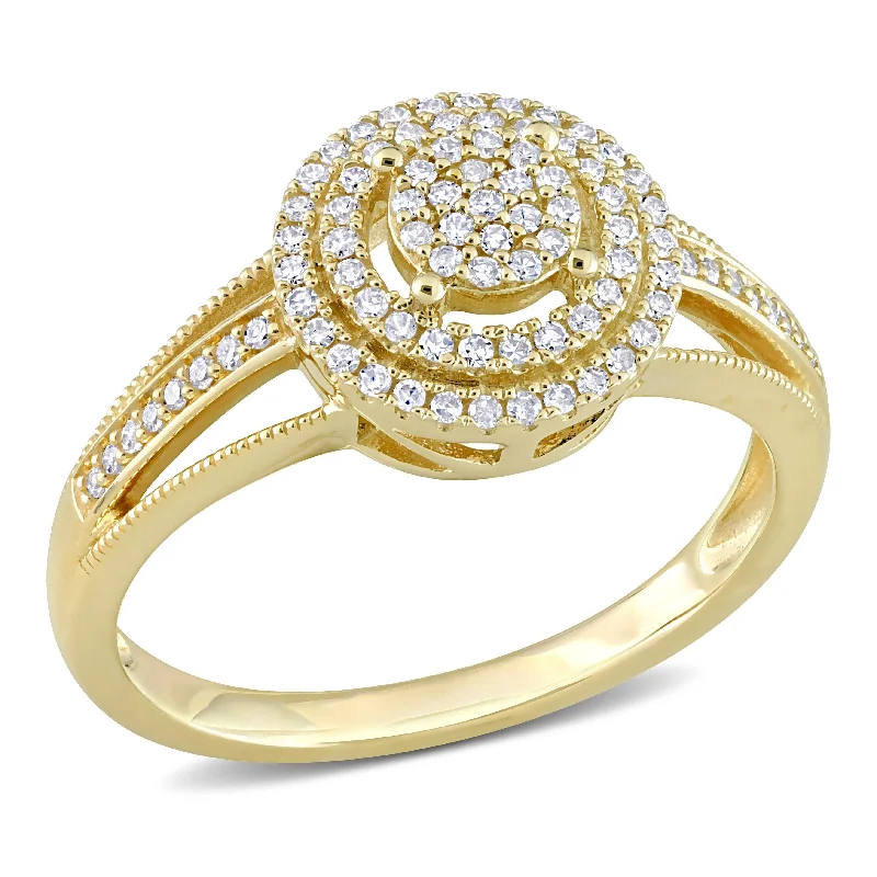 rose gold rings for women -Miadora 1/4ct TDW Diamond Double Halo Cluster Ring in 10k Yellow Gold