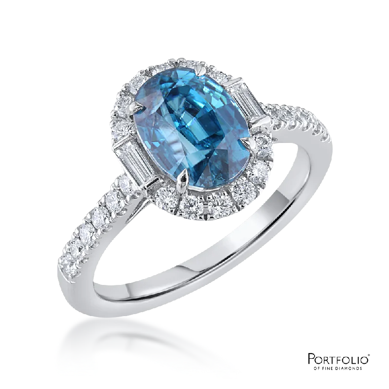 Cluster 4.05ct  Blue Zircon and Diamond White Gold Ring