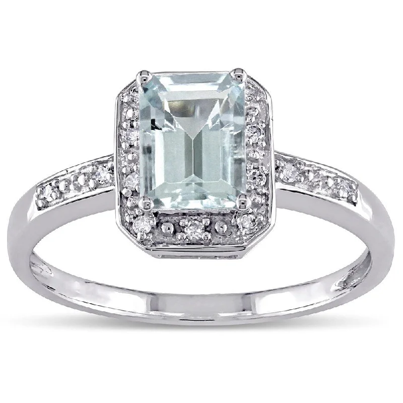 gold plated rings for women -Miadora 10k White Gold Aquamarine and Diamond Accent Ring