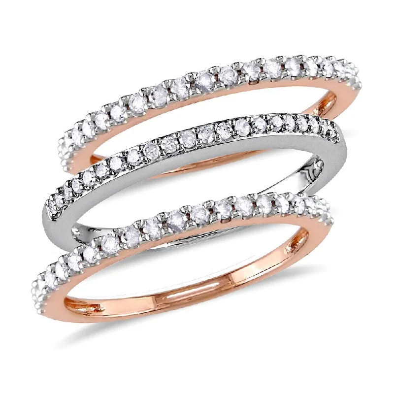 wedding bands for women -Miadora 10k Rose and White Gold 1/4ct TDW Diamond 3-Piece Semi Eternity Rings Set