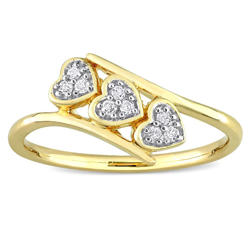 custom engraved rings -Miadora 1/10ct TDW Diamond Triple Heart Promise Ring in Yellow Plated Sterling Silver