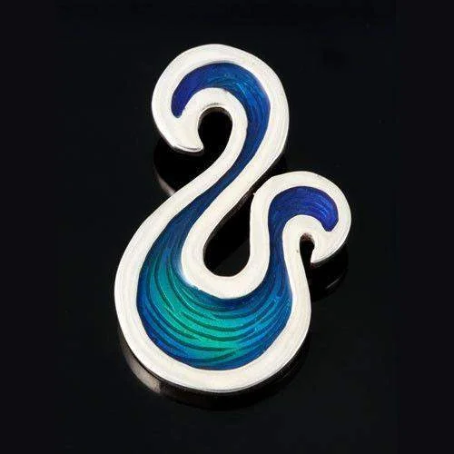 luxury flower brooches -Silver And Enamel Wave Brooch - SSB04