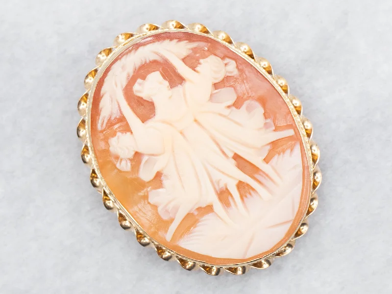 chic animal brooches -Vintage Gold Three Graces Cameo Brooch or Pendant