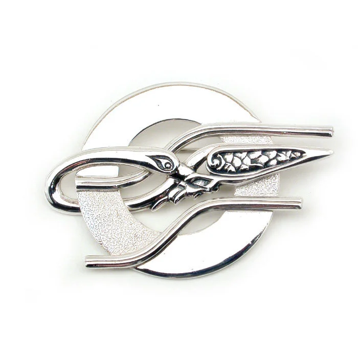 bridal bouquet brooches -Swan In Ripples Sterling Silver Brooch -1102B