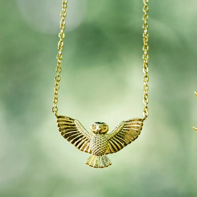 vintage gold necklaces for women -Flying Owl Necklace