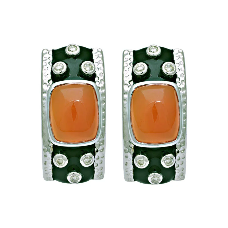 elegant dangle earrings -Earrings-Cornelian and Diamond (Enamel)