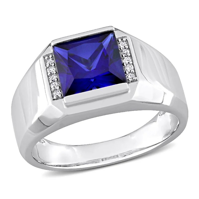 gold rings for women -Miadora 3 CT TGW Created Sapphire and Diamond Accent Mens Ring in 10k White Gold