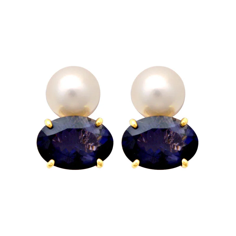 big hoop earrings for women -Earrings-Iolite and South Sea Pearl