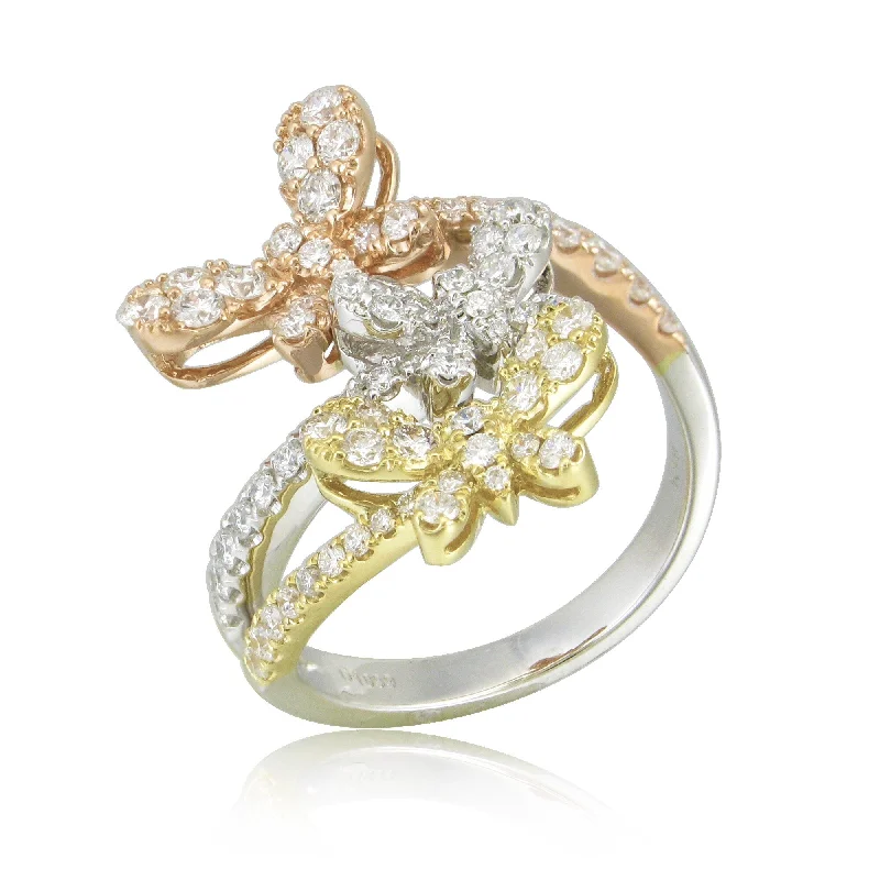 personalized rings for women -Joelle Diamond Butterfly Crossover Ring for Her 18K Gold 1.06 Cttw. Size 6.5