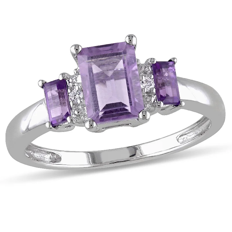 eternity rings for women -Miadora 1ct TGW Amethyst 3-Stone Ring with Diamond Accents in 10k White Gold