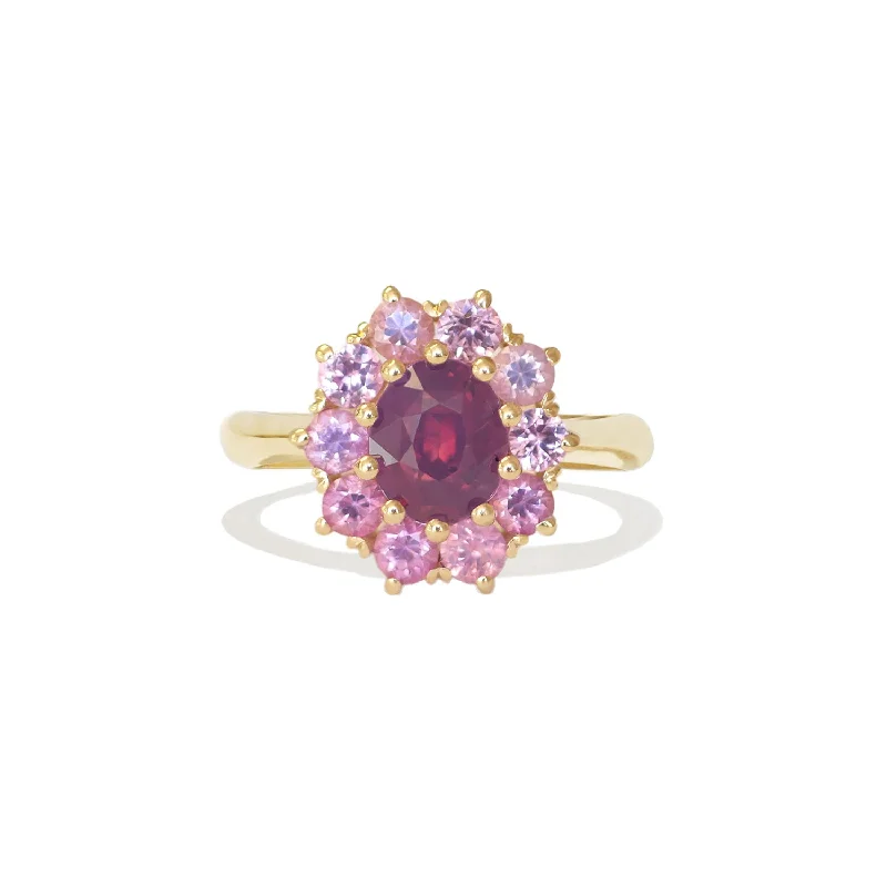 gold wedding bands for women -Opalescent Purple Sapphire Cluster Ring