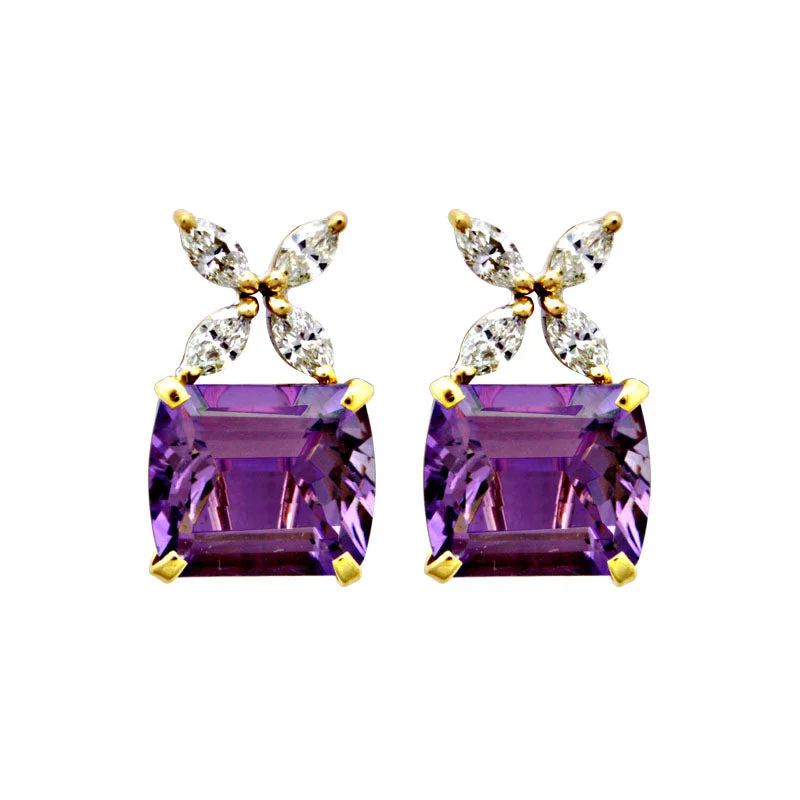 vintage drop earrings -Earrings-Amethyst and Diamond