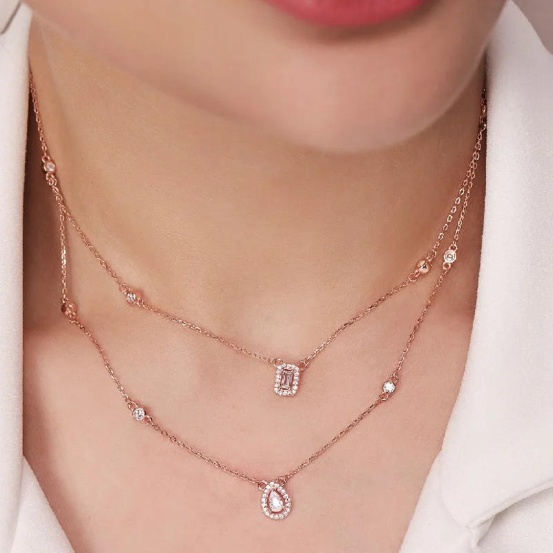 men's style necklaces for women -Rose Toned Graceful Layered 925 Silver Necklace