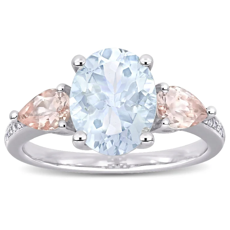 art deco rings for women -Multi-Cut Ice Aquamarine Morganite and Diamond 3-Stone Ring in Sterling Silver by Miadora