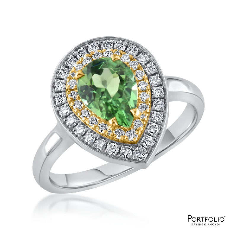 Cluster 1.20ct Green Tourmaline White Gold Ring