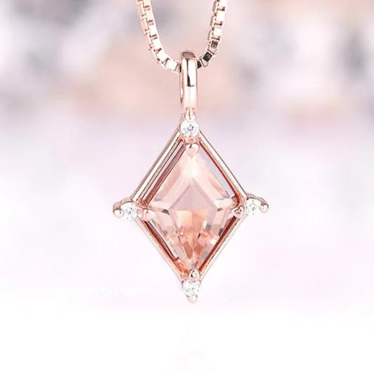 bridal pearl necklaces for women -Unique Kite Morganite Necklace- 14K Rose Gold Vermeil