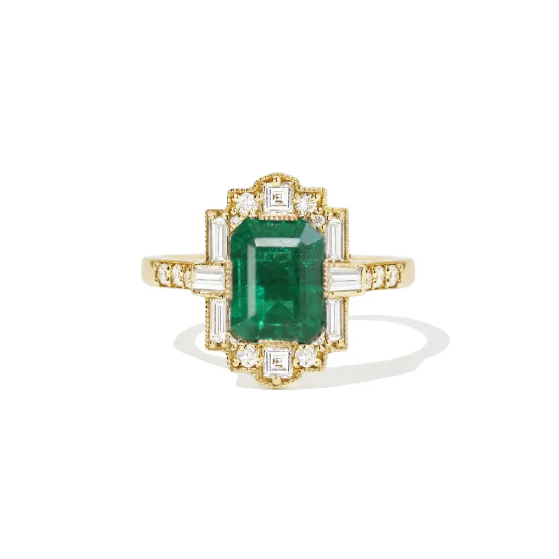 halo engagement rings -Emerald Deco Emerald Cut Diamond Mosaic Ring