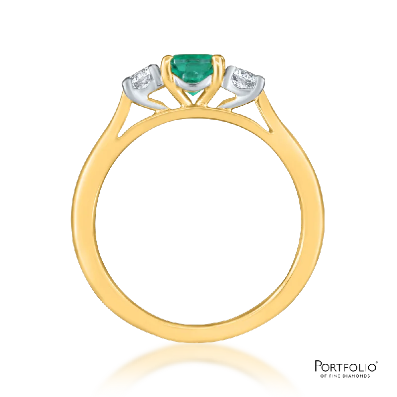 Three Stone 0.59ct Emerald Yellow Gold Ring