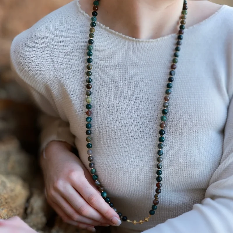 luxury necklaces for brides -LONG Indian Agate & Gold BEADED NECKLACE