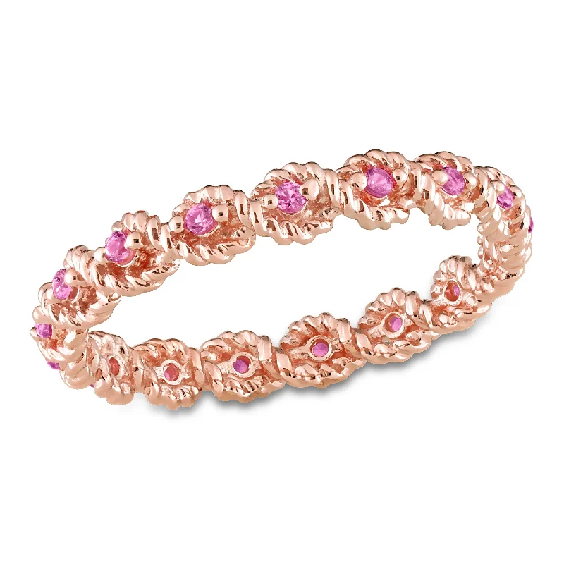 pearl rings for women -Miadora 1/5ct TGW Created Pink Sapphire Infinity Eternity Ring in 10k Rose Gold