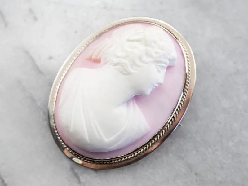 statement brooches for women -Pink Shell Cameo Brooch or Pendant