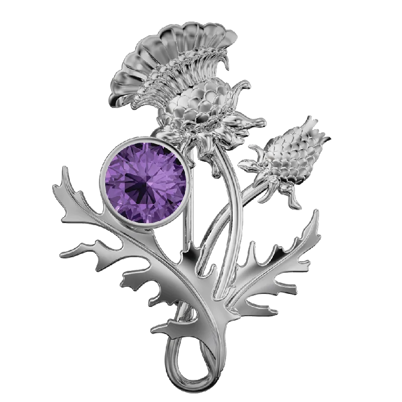 colorful rhinestone brooches -Sterling Silver and Amethyst Thistle Brooch - 6142