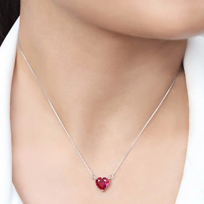 anniversary gift necklaces for women -Red Heart Rhodium Plated 925 Sterling Silver Pendant Necklace