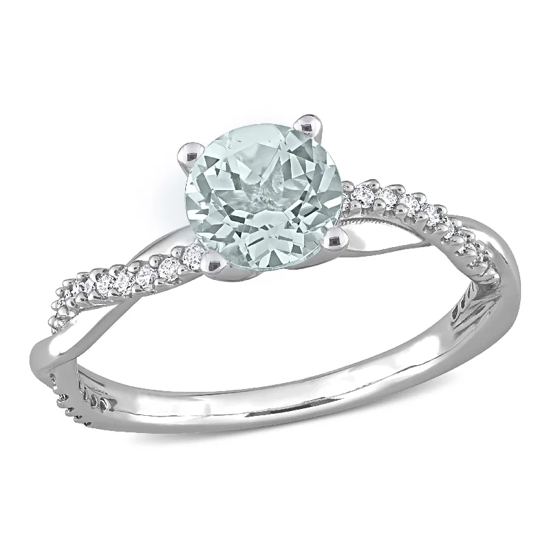 oval rings for women -Miadora Aquamarine and 1/6ct TDW Diamond Crossover Birthstone Ring in 14k White Gold