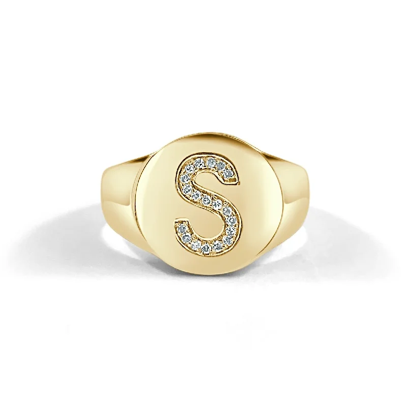 personalized rings for women -Joelle Signet Ring 14K Gold Diamond 1/10 ct TDW Initial S Size 4.5