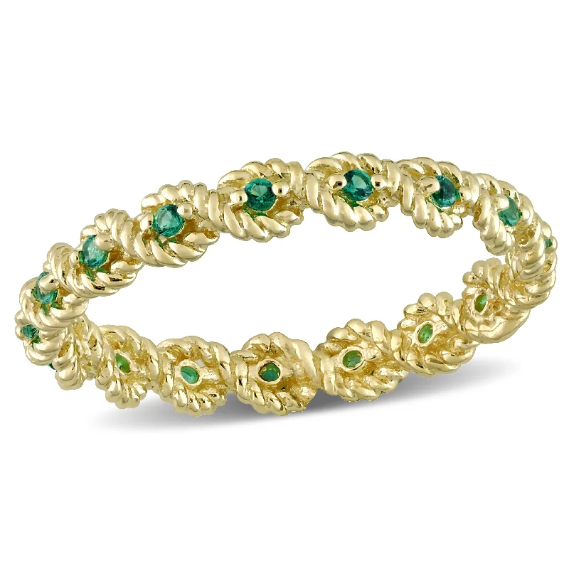 wedding rings for women -Miadora 1/6ct TGW Created Emerald Infinity Eternity Ring in 10k Yellow Gold