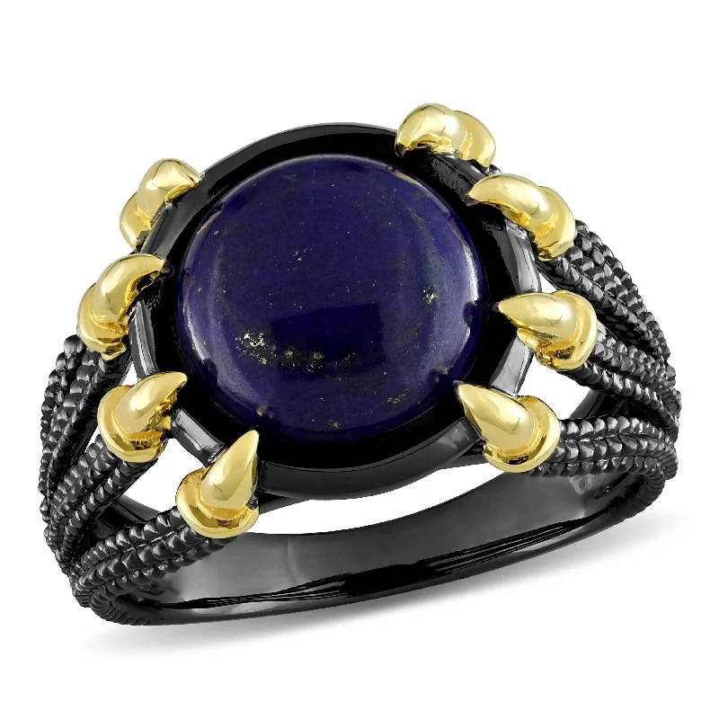 solitaire rings for women -Miadora 6 ct TGW Lapis Gothic Mens Ring in Yellow and Black Sterling Silver