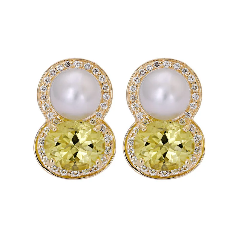 luxury diamond earrings for women -Earrings- Lemon Quartz, South Sea Pearl and Diamond