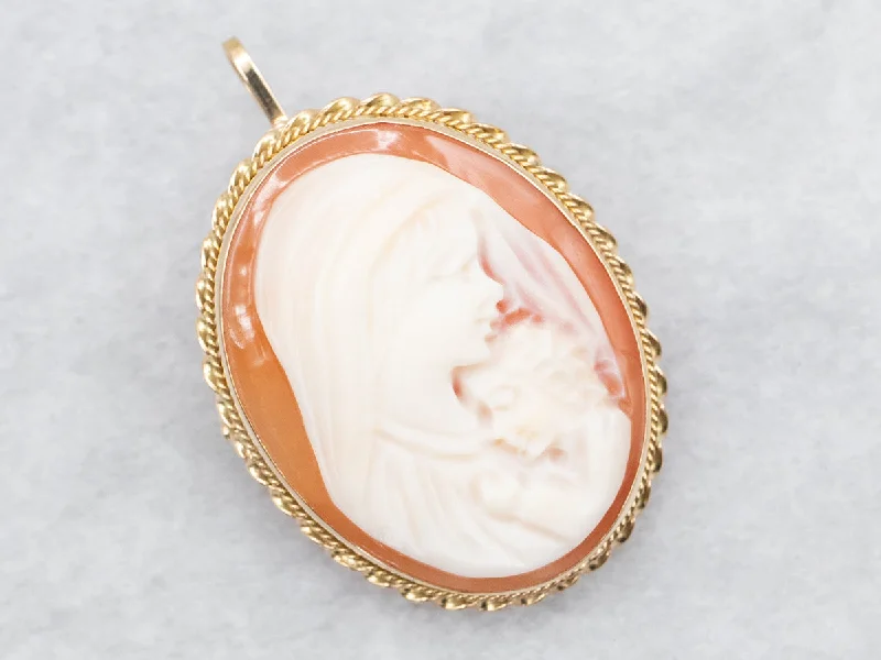 vintage flower brooches -Mother and Child Cameo Brooch or Pendant