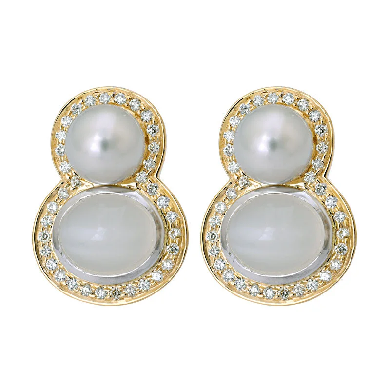 romantic earrings for women -Earrings- Moonstone, South Sea Pearl and Diamond