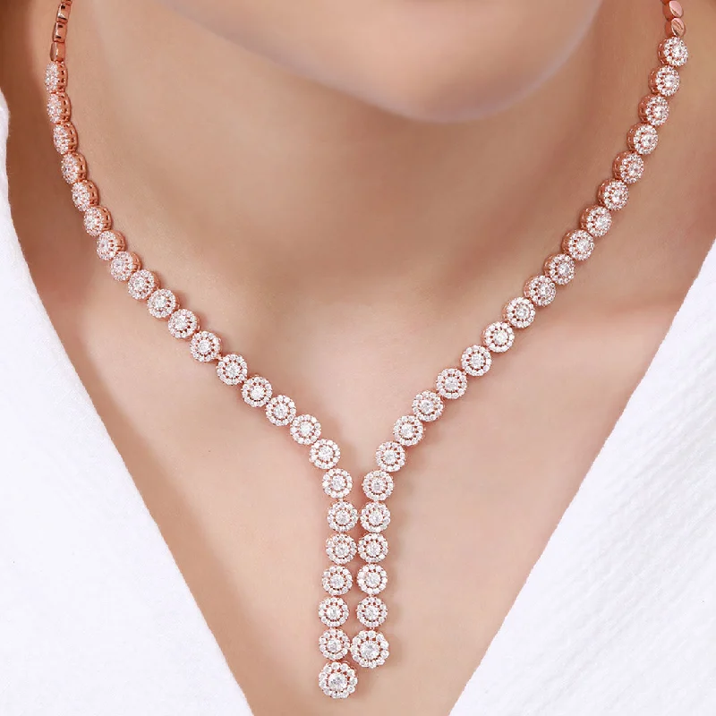 adjustable gold necklaces for women -Luminous Rose Gold-Plated CZ 925 Sterling Silver Lariat Necklace