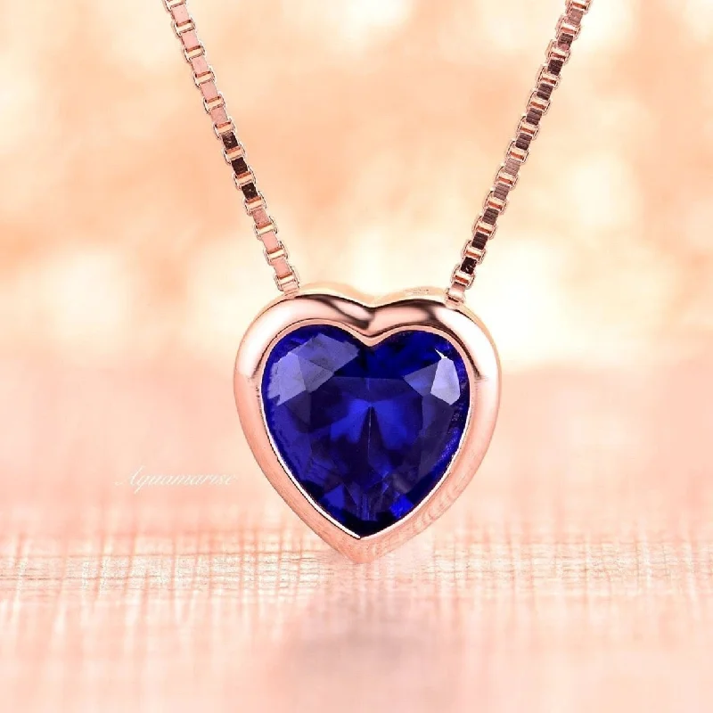 short necklaces for women -Heart Sapphire Necklace- 14K Rose Gold Vermeil