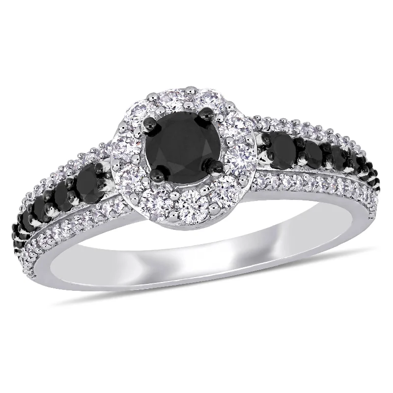 stackable rings for women -Miadora 1ct TW Black and White Diamond Halo Ring in 14k White Gold with Black Rhodium