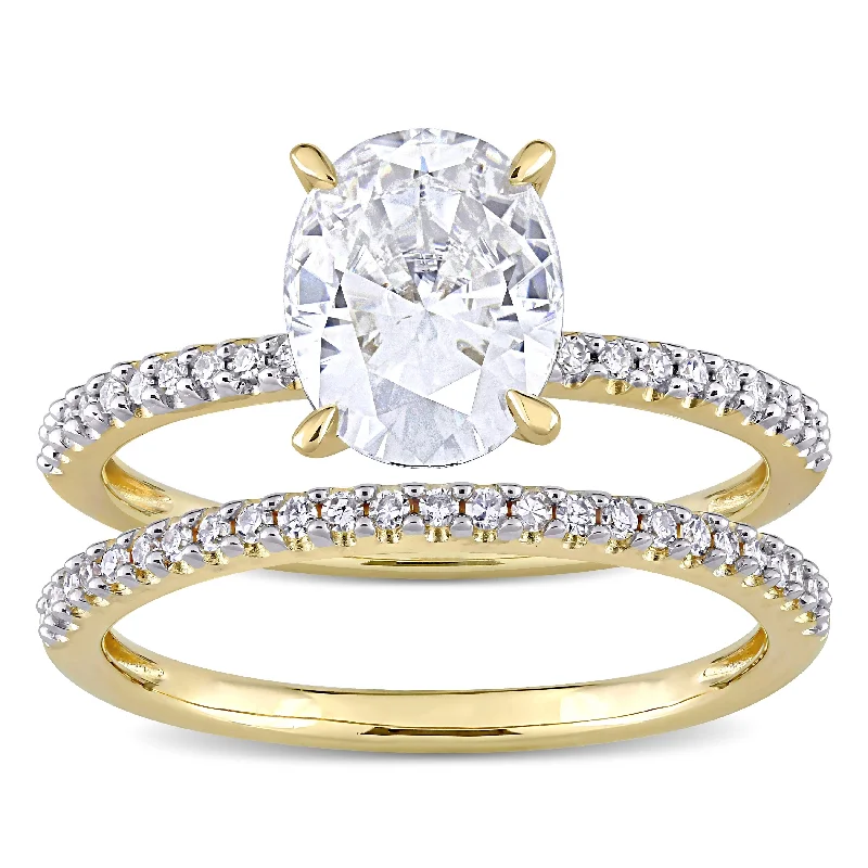 statement rings for women -Miadora 2ct DEW Oval-Cut Moissanite and 1/4ct TDW Diamond Bridal Ring Set in 14k Yellow Gold