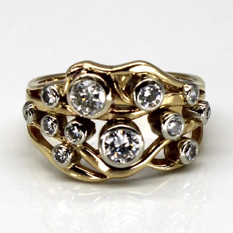 Bezel Set Diamond Multi Layer Gold Ring | 0.75ctw | SZ 6.75 |