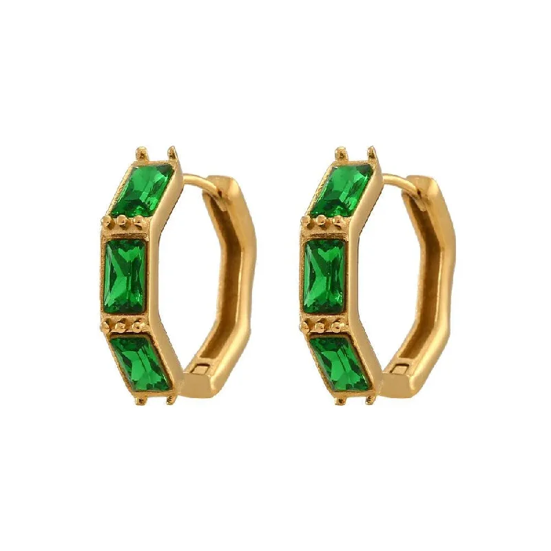 zirconia earrings for women -Gold Huggie Earrings with Cubic Zirconia - Geometric Women's Hoop Earrings